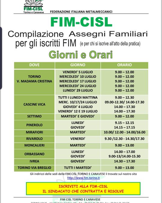PER I NOSTRI ISCRITTI: AGGIORNAMENTO CALENDARIO SEDI COMPILAZIONE ANF